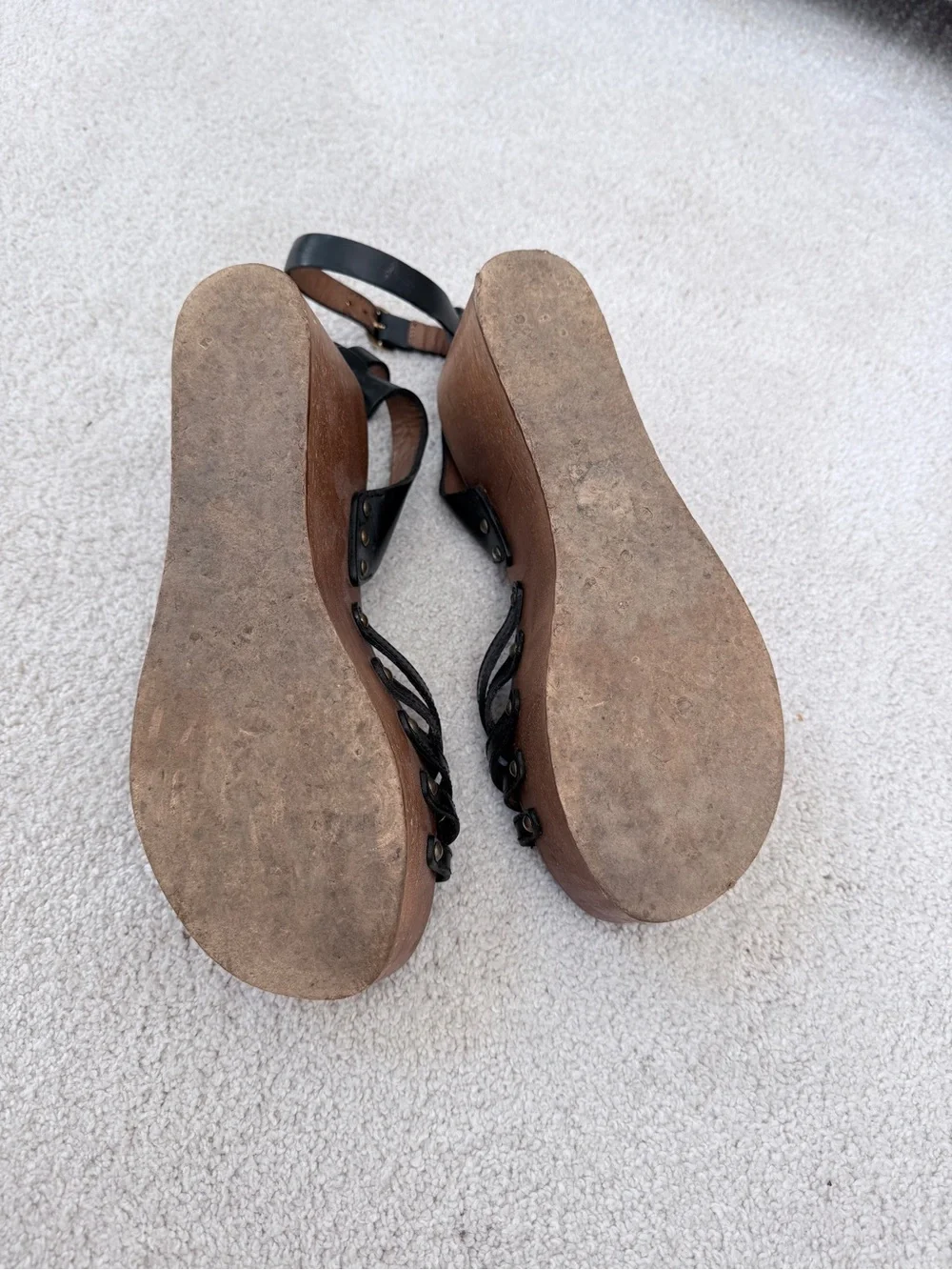 Black Leather Knotted Strap Wedge Sandals